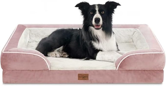 Large Dog Beds Waterproof Orthopedic Foam Dog Beds for Large Dogs Sofa Comfy Pet Bed with Non-Slip Bottom & Washable Removable Cover(Large,Pink)