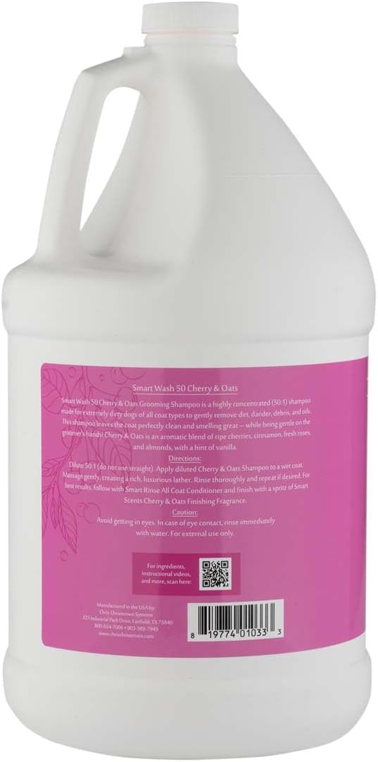 Chris Christensen SmartWash50 Ultra Concentrated Dog Shampoo, Makes up to 50 Bottles, Groom Like a Professional, Delightfully Fragranced, Suitable for All Coats, Made in The USA (Cherry Oats)
