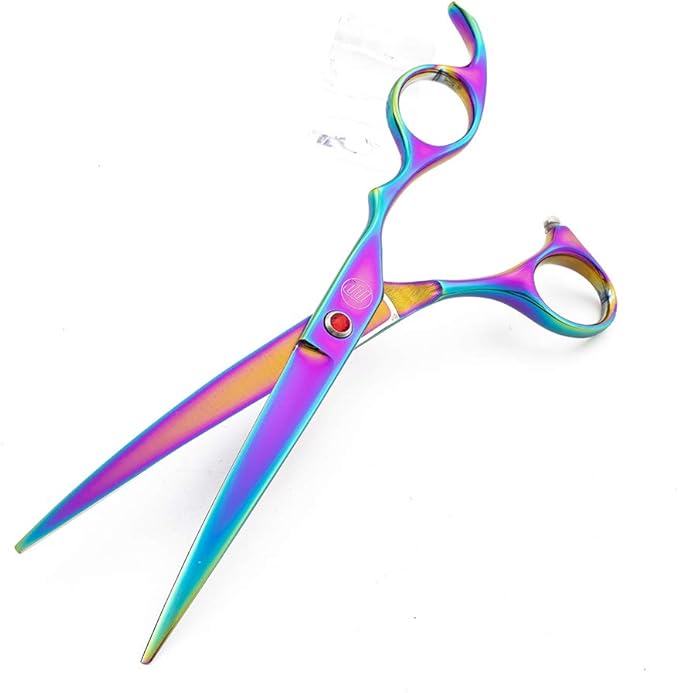 Moontay Professional 7.0" Dog Grooming Scissors Set, 4-pieces Straight, Upward Curved, Downward Curved, Thinning/Blending Shears for Dog, Cat and Pets, JP Stainless Steel, Multicolour