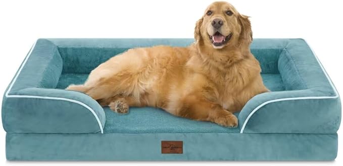 Orthopedic Foam XL Dog Beds Waterproof, Extra Large Dog Bed with Bolster, Washable Dog Bed Sofa Pet Bed with Removable Cover & Non-Slip Bottom(X-Large,Washed Blue)
