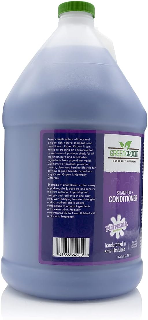 Green Groom Dog Shampoo Plus Conditioner, 1 Gallon | All Natural Ingredients, Detangles and Strengthens, Renews Moisture, 2 in 1, Detangler, Dematting