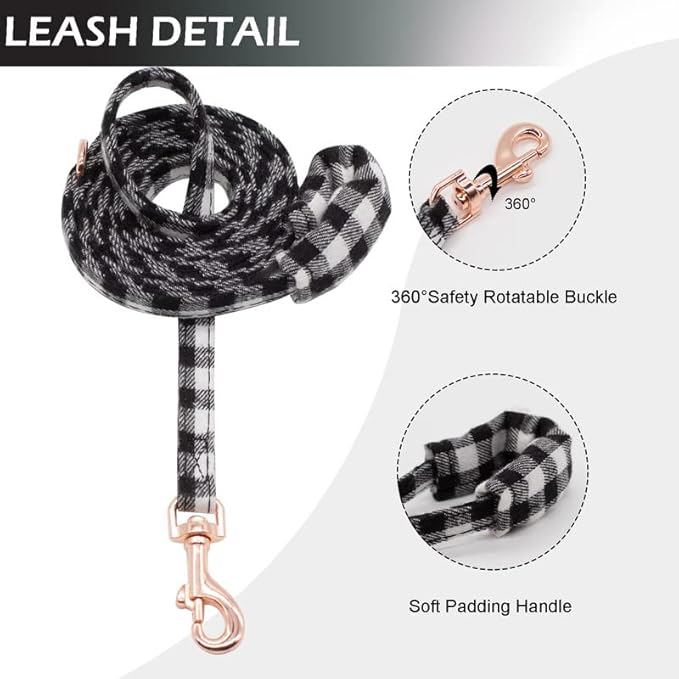 Small Dog Harness and Leash Set, Plaid Puppy Dog Harness XXS, Soft Adjustable Harness for Extra Small-Medium Pet Dogs and Cat No Pull, Black Plaid, Medium