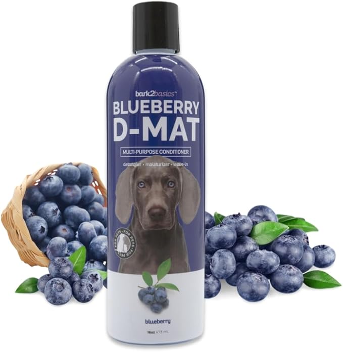 Bark2Basics Blueberry D-Mat Dog Conditioner, 16 oz - Natural Ingredients, Multi-Purpose, Static Eliminating, Loosens Tough Mats and Tangles, Aids in deShedding
