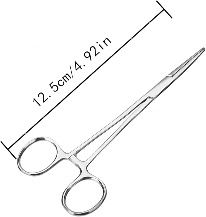 Forceps, Stainless Steel Dog Cat Pet Scissors Ear Hair Clamp Fishing Scissors Tools (12.5CM straight)