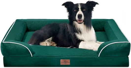 Orthopedic Large Dog Beds, Waterproof Dog Beds for Large Dogs, Comfy Washable Pet Bed Sofa with Removable Cover & Non-Slip Bottom(Large,Emerald)