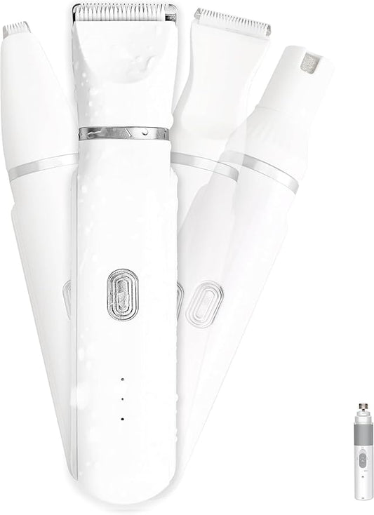 4 in 1 Mini Pet Hair Trimmer, Waterproof Design, 4 Grooming Heads Set, Anti-Mistake Switch, Cordless & Rechargeable, Suitable for Cats and Small Dogs