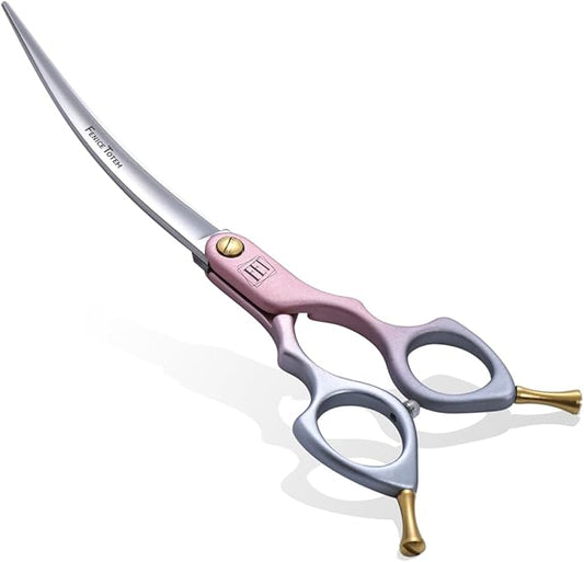 Fenice Dog Grooming Curved Scissors: 6.5" Pet Self-sharpening Split Finishing Shears for Dogs' Faces and Eyes Lightweight Ideal for Tight Spaces and Detailed Grooming Japan VG10 Alloy Steel 63HRC