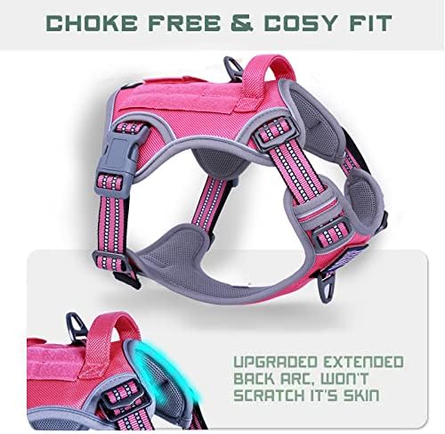 BUMBIN Tactical Dog Harness for Small Dogs No Pull, Famous TIK Tok No Pull Puppy Harness, Fit Smart Reflective Pet Walking Harness for Training, Adjustable Dog Vest Harness with Handle Pink XL