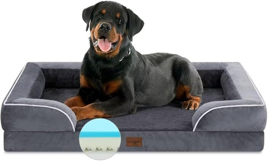 Cooling Dog Bed, Jumbo Dog Bed for Extra Large Dogs, Memory Foam Orthopedic Dog Bed, Jumbo Breed Dog Bed, Waterproof Dog Bed with Bolster & Removable Cover(Jumbo,Leaden Grey)