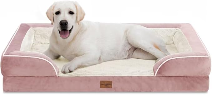 Jumbo Dog Bed, Waterproof Orthopedic Dog Bed, Jumbo Breed Dog Bed for Extra Large Dogs, PV Washable Dog Sofa Bed with Removable Cover & Non-Slip Bottom(Jumbo,Pink)
