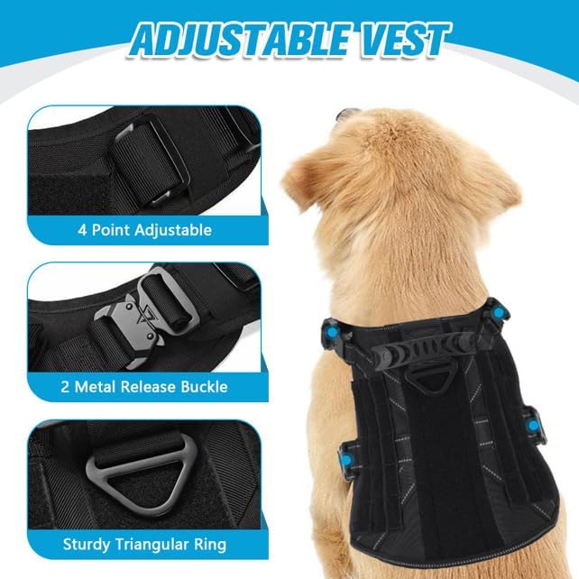 Large Dog Black Tactical Harness Vest with Leash Set, No Pull Harness with Handle, Heavy Duty Harnesss and Leash Combo, Winter Harness Vest,Safety reflectors