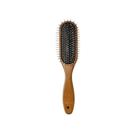 TAURO PRO LINE Wooden Dog Brush for Detangle Long and Short Hair, Wooden Soft Massage Brush for Grooming Haired Dogs and Cats, Flexible Cushion and Non-Slip Grip, Oval, 8,85 x 2,36 inch, Brown