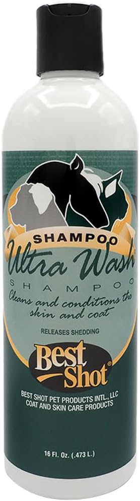 Best Shot Ultra Wash Shampoo with Pet Coat Release Technology, Coat and Skincare Product for Dogs, Horses, and Cats, Soap-Free, Quick-Rinsing, 16 Ounces Bottle