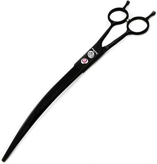 Purple Dragon 9.0 inch Twin Tails Downward Curved Blade Pet Grooming Scissors Dog Hair Cutting Shears with Bag for Professional Left Handed or Right Hand Pet Grooomer (Black Downward Curved)