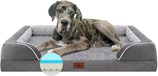 Cooling Dog Bed, Orthopedic Memory Foam Dog Bed for Giant Dogs, XXL Dog Bed for Extra Large Dogs, Waterproof Dog Bed with Bolster & Removable Cover(XX-Large,Silver Grey)