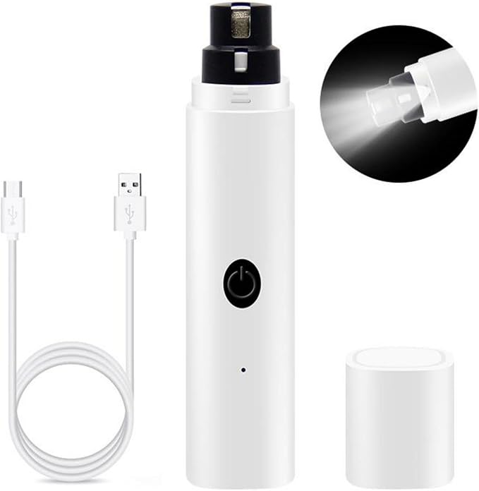 Dog Nail Clipper for Large Dogs - Silent Dog Nail Polisher with LED Light, Speed Sensor, Diamond Head and Dust Collector, 2-Speed Rechargeable - Small Dog Nail Polisher (White)