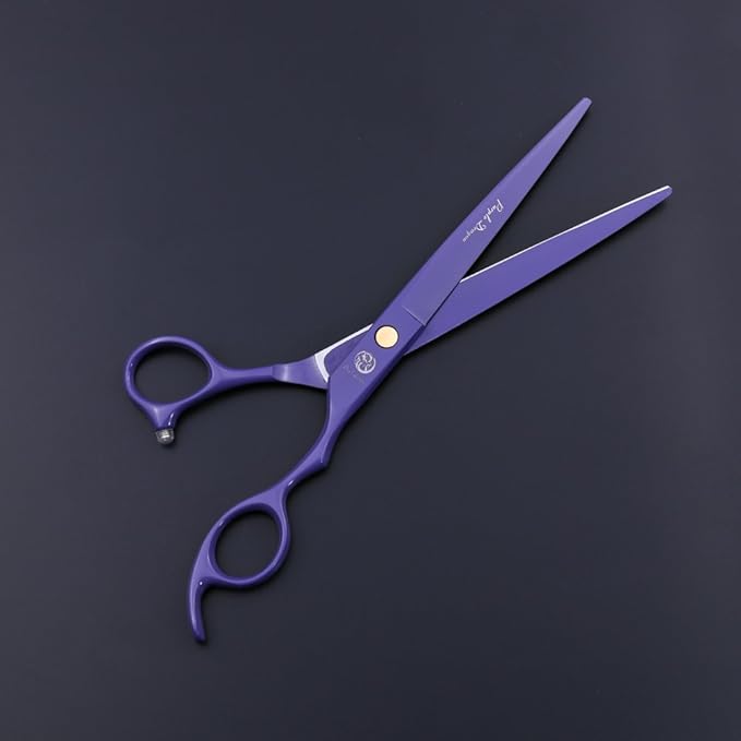 Purple Dragon 7.0 inch Professional Dog Grooming Hair Cutting Scissor &Curved Scissor&Chunker Shear Kit with Bag - for Pet Groomer or Family DIY Pet Use