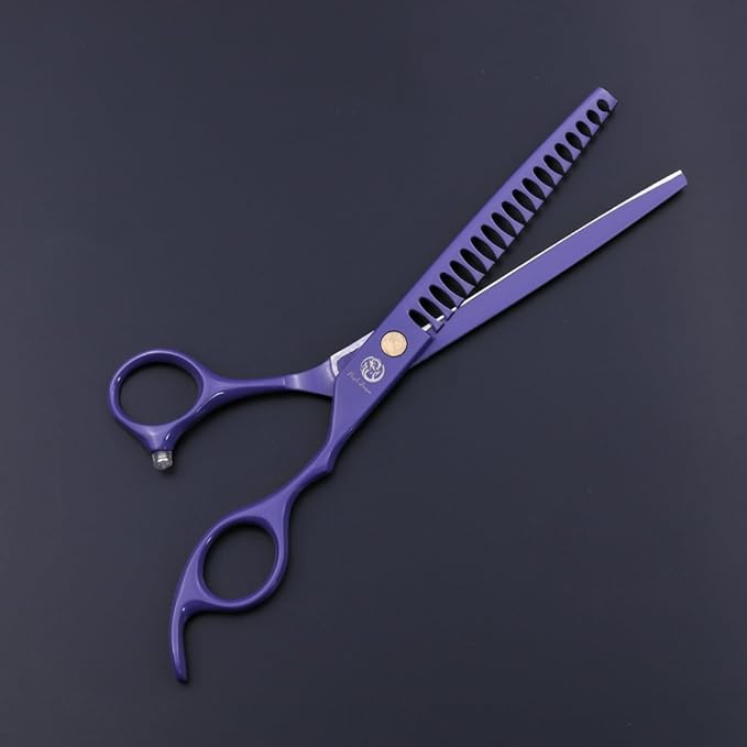 Purple Dragon 7.0 inch Professional Dog Grooming Hair Cutting Scissor &Curved Scissor&Chunker Shear Kit with Bag - for Pet Groomer or Family DIY Pet Use