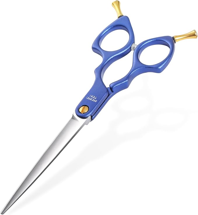 6.5'' Small Blue Straight Dog Grooming Scissors Professional Trimming Shears with Ultra-Lightweight Offset Handle 440C Stainless Steel Pet Scissors for Face and Paws