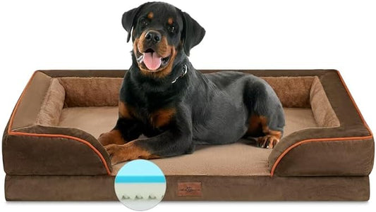 Cooling Dog Bed Memory Foam, Jumbo Dog Bed for Extra Large Dogs, Orthopedic Jumbo Breed Dog Bed, Waterproof Dog Bed with Bolster & Removable Cover(Jumbo,Khaki Brown)