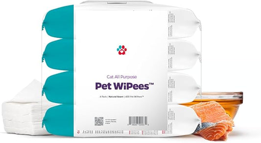 Pet Parents® Pet WiPees™ Cat All Purpose Cat Wipes, Pet Wipes, All Purpose Wipes for Cats & Cat Bath Wipes, Cat Cleaning Wipes (100 Count (Pack of 4), Natural)