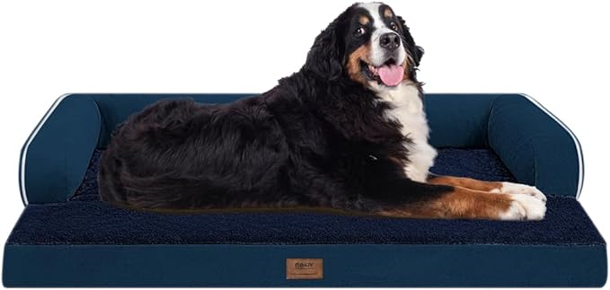 Orthopedic Large Dog Bed Washable: Orthopedic Dog beds for Large XXXLarge Size Dogs, Waterproof Washable Cover with Egg Foam Removable Bolster, Navy Blue Pet Beds for Large Dogs