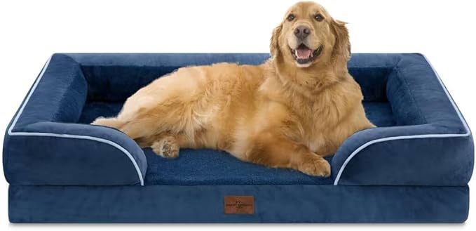 Extra Large Dog Beds, Waterproof Orthopedic Foam Dog Beds, XL Dog Bed with Bolster, Washable Dog Bed Sofa Pet Bed with Removable Cover & Non-Slip Bottom(X-Large,Navy Blue)