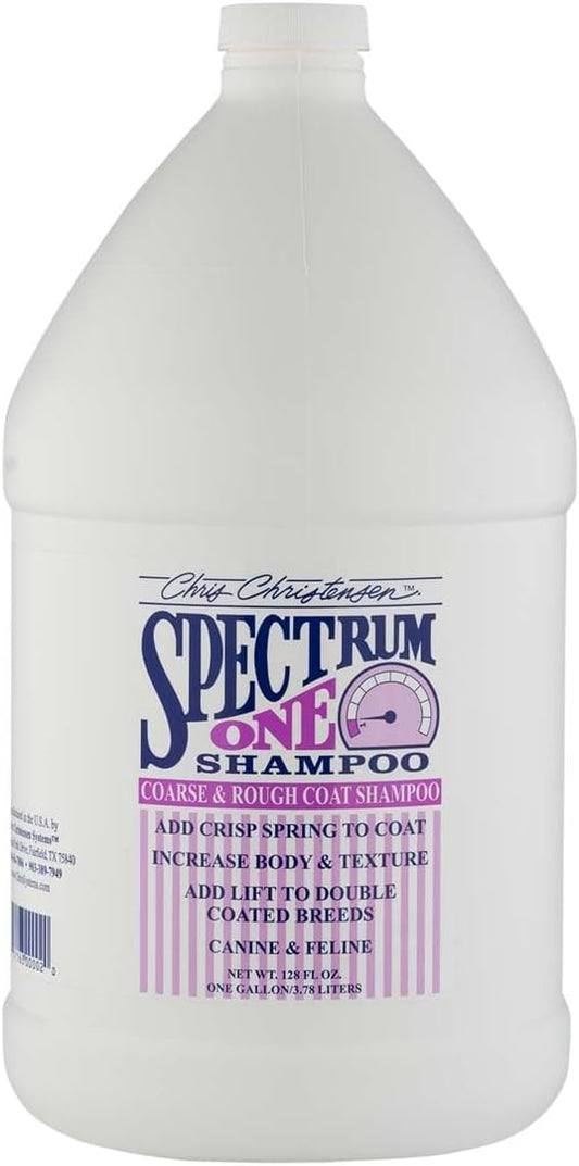 Chris Christensen Spectrum One Dog Shampoo, Coarse and Rough Coat, Groom Like a Professional, Repairs and Protects, Maintains Inner Cortex Hydration, Made in The USA, 1 Gal