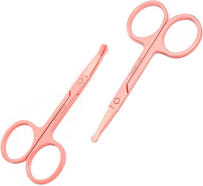 3.5 Inch Silent Pet Grooming Tiny Safety Scissors for Cats & Dogs - Quiet Alternative to Electric Clippers for Sensitive Pets (Pack Of 2 Rose Gold-Curved+Straight)