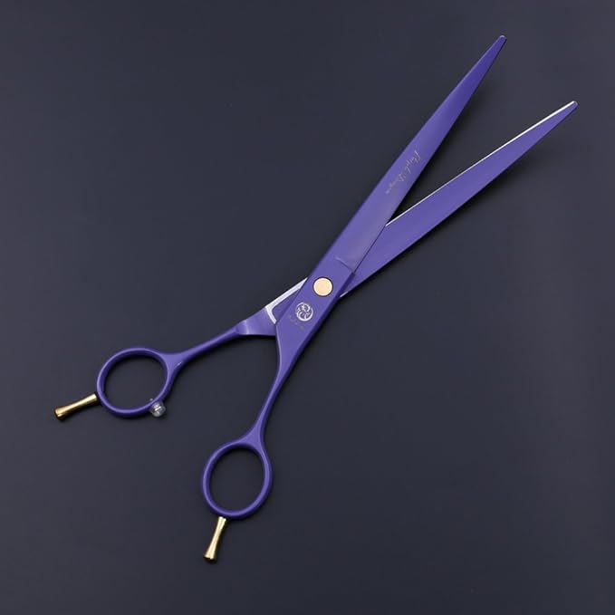 Purple Dragon 8.0 inch Professional Dog Grooming Hair Cutting Scissor &Curved Scissor&Chunker Shear Kit with Bag - for Pet Groomer or Family DIY Pet Use