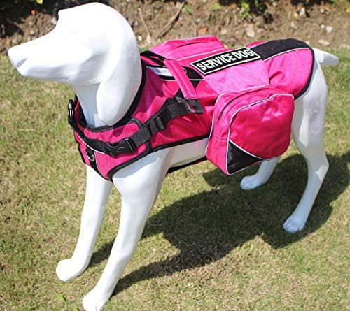 Service Dog Harness, Saddle Bag Backpack Carrier Outdoor Travel Hiking Camping Harness, Removable Saddle Bags and Patches (Hot Pink, M Girth 20-24")