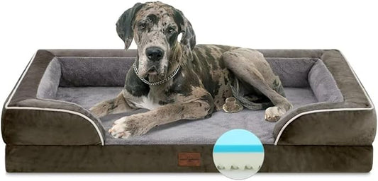 Cooling Dog Bed for Giant Dogs, Orthopedic Memory Foam Dog Bed, XXL Dog Bed for Extra Large Dogs, Waterproof Dog Bed with Bolster & Removable Cover(XX-Large,Olive Green)