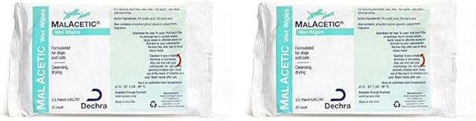 Dechra MalAcetic Wet Wipes for Cats and Dogs 25 Count (Pack of 2)