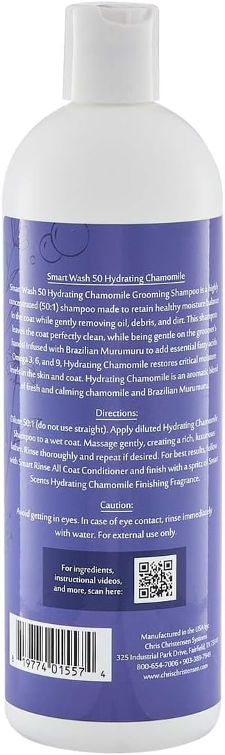 Chris Christensen Smartwash50 Hydrating Blend Ultra Concentrated Dog Shampoo, Makes Up to 50 Bottles, Groom Like A Professional, Delightfully Fragranced, Suitable for All Coats, Made in USA, 16 Oz