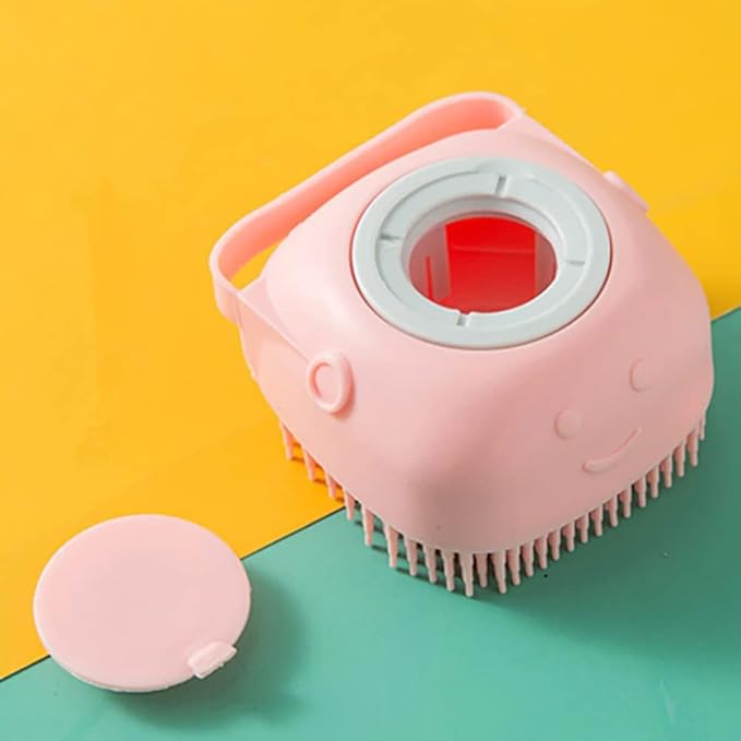 Dog Brush – Cat Brush – Shampoo Dispensing Scrubber – Soft Silicone Design – Hanging Loop – For All Skin Types – Grooming, Deshedding and Exfoliating, Pink