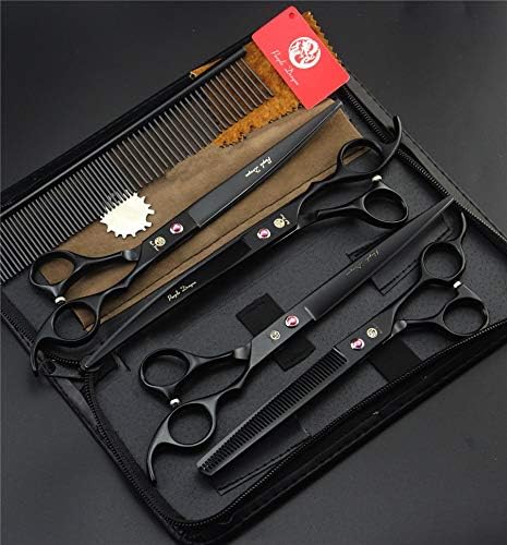Purple Dragon 8.0 inch Black Professional Pet Grooming Scissors,Dog Straight Shear, Thinning/Blending Scissor & Curved Shear with Bag (Black)