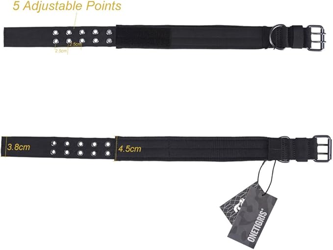OneTigris Military Adjustable Dog Collar with Metal D Ring & Buckle 2 Sizes (Black, L)