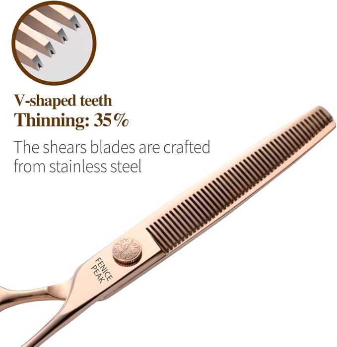 Fenice Peak Champagne Gold Dog Grooming Scissors Set - Curved & Straight Thinning & Chunker Shears, Rose Gold 4PCS Grooming Scissors Kit for Dogs & Cats