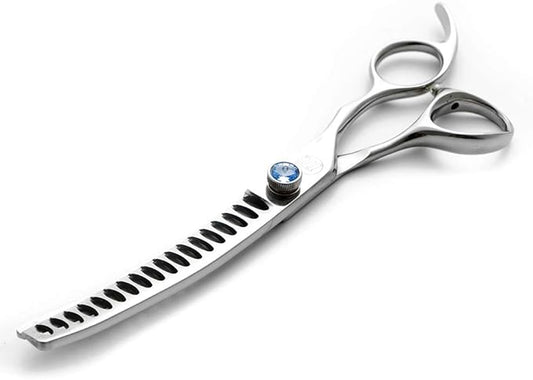 Professional 7.0" Dog Grooming Chunkers Scissors, Upward Curved Pets Grooming Thinning/Blending Shears - Japan 440C Stainless Steel for Pet Groomers or Family DIY Use 18 Teeth