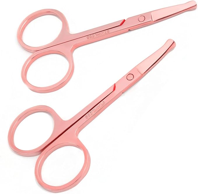 3.5 Inch Silent Pet Grooming Tiny Safety Scissors for Cats & Dogs - Quiet Alternative to Electric Clippers for Sensitive Pets (Pack Of 2 Rose Gold-Curved+Straight)
