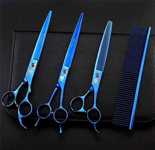 Purple Dragon 8.0 inch Dog Hair Cutting, Curved and Thinning Scissors Shear Pet Grooming Tool Kit
