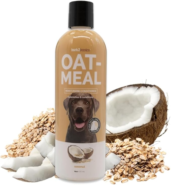 Bark2Basics Oatmeal Dog Conditioner, 16 oz - Natural Colloidal Oatmeal, Moisturizing, Relieves Dry Itchy Skin, Eliminates Static, Coconut Fragrance