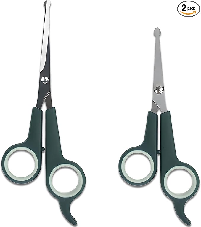 2-Pieces Professional Dog and Cat Grooming Scissors, Pet Trimming Shears, Sharp Stainless Steel Blades with Rounded Tips - Safe Fur Cutting for Dogs, Cats, Horses