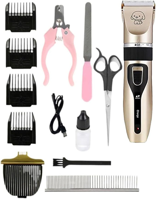 Grooming Kit Clippers,Low Noise,Dog Shaver Cordless Electric Quiet Hair Clipper Set for Dog Cats Pets(Gold)