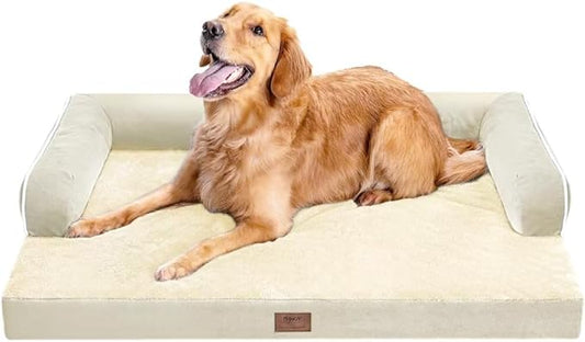 Large Dog Bed Orthopedic Washable: Extra Large Big Dog Bed with Removable Bolster & Memory Foam Couch Sofa - Waterproof Washable with Cover - Beige Dog Bed