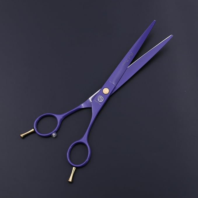 Purple Dragon 7.0 inch Professional Dog Grooming Hair Cutting Scissor &Curved Scissor&Chunker Shear Kit with Bag - for Pet Groomer or Family DIY Pet Use