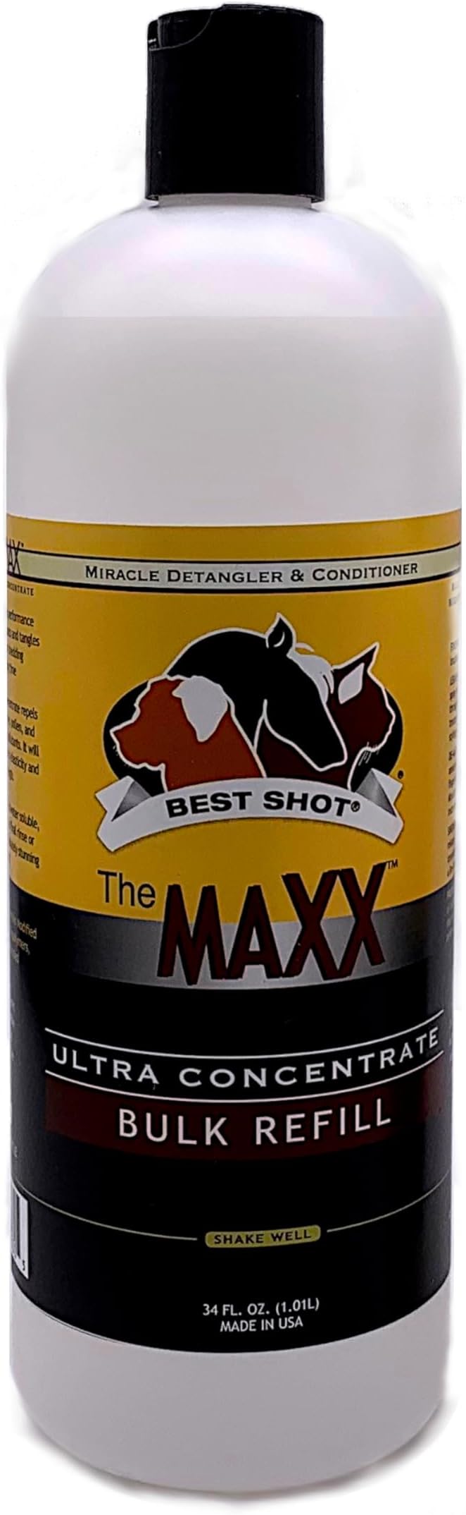 Best Shot The MAXX Ultra Concentrate Miracle Detangler and Conditioner, Moisturizing Conditioner for Pets, Hypoallergenic, 34 Oz.