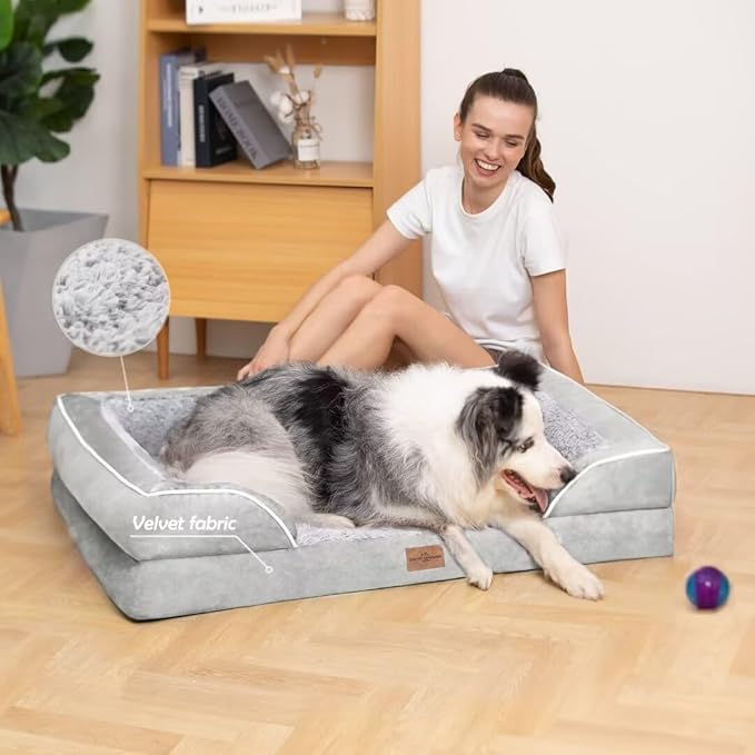 Jumbo Dog Bed for Extra Large Dogs, Waterproof Orthopedic Jumbo Breed Dog Bed, PV Washable Dog Sofa Bed with Removable Cover & Non-Slip Bottom(Jumbo,Grey White)