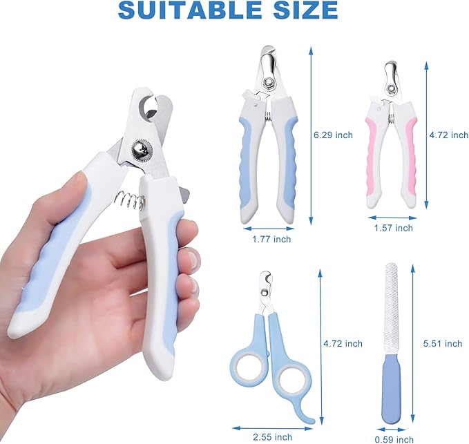 Dog & Cat Pets Nail Clippers and Trimmers - with Safety Nail Guard to Avoid Over Cutting, Nail File Great for Cats, Dogs, Bunnies - Cat & Dog Grooming Supplies