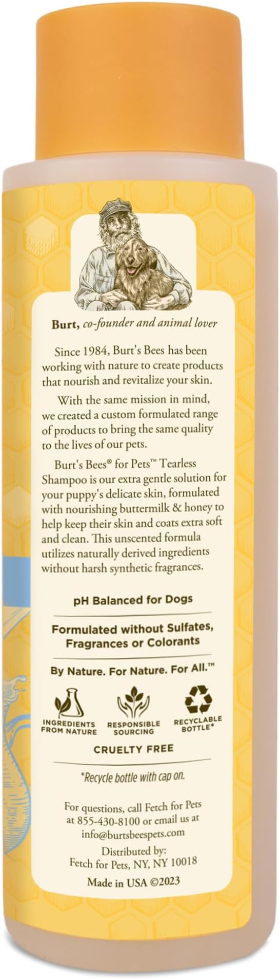 Burt's Bees for Pets Tearless Puppy Shampoo with Buttermilk, 95% Natural Origin Formulas, Shampoo for Puppies - Gentle Dog and Puppy Shampoo Tear Free, Best Puppy Shampoo Tearless, 16 oz
